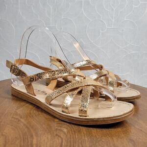 Mariella Womens Sandals 6.5 Rose Gold Open Toe Strappy Slingback Buckle Flats